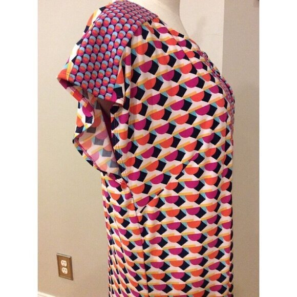 LAUNDRY by Shelli Segal Blue Pink Orange Multi Print Shift Dress- Size Medium - Picture 6 of 12